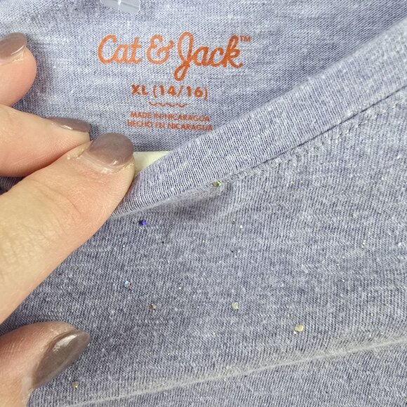 Cat & Jack XL Long Sleeve Lavender Glitter Tee For Girls - Picture 3 of 6